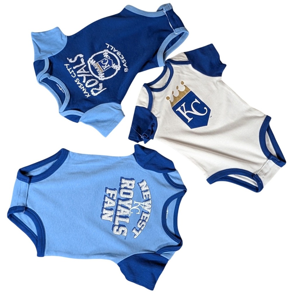 MLB Kansas City Royals Baby Bodysuits 3-Pack Blue White‎ Short Sleeve Creepers